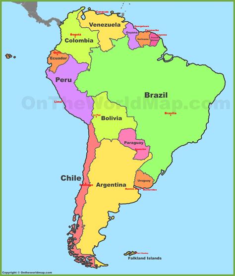 Map of South America (With Countries & Capitals).